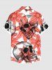 Plus Size Halloween Skulls Flowers Print Buttons Pocket Shirt For Men -  