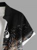 Chemise hawaïenne grande taille à imprimé notes de musique et blocs de couleurs, boutons et poches, pour homme - Noir 3XL