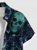 Plus Size Halloween Skulls Print Buttons Pocket Shirt For Men -  