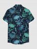Plus Size Halloween Skulls Print Buttons Pocket Shirt For Men -  