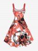Robe débardeur grande taille à imprimé tête de mort et fleurs pour Halloween - Rouge 4X