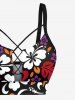 Plus Size Flowers Leaf Print Lace Up Panel Hawaii Tankini Set -  