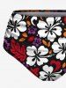 Plus Size Flowers Leaf Print Lace Up Panel Hawaii Tankini Set -  