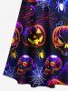 Plus Size Halloween Pumpkin Skulls Spider Web Galaxy Print Cold Shoulder Crisscross Maxi Dress -  