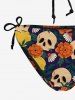 Hawaii Skulls Flowers Moon Print Halter Cinched Bikini Set -  