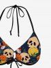Hawaii Skulls Flowers Moon Print Halter Cinched Bikini Set -  