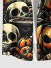 Plus Size Halloween Pumpkin Skulls Star Bat Moon Print Buttons Pocket Shirt For Men -  