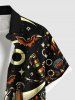 Plus Size Halloween Pumpkin Skulls Star Bat Moon Print Buttons Pocket Shirt For Men -  