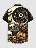 Chemise grande taille à boutons et poches pour homme, motif citrouille, crâne, étoile, chauve-souris, lune, Halloween - Noir 5XL