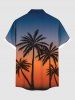 Plus Size Coconut Tree Ombre Colorblock Print Buttons Pocket Hawaii Shirt For Men -  