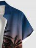 Chemise hawaïenne grande taille à imprimé cocotiers ombré et colorblock, boutons et poches, pour homme - Bleu 2XL