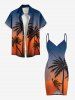 Plus Size Coconut Tree Ombre Colorblock Print Convertible Hawaii Beach Cover -  