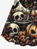 Plus Size Halloween Pumpkin Skulls Star Bat Moon Print Cinched Dress -  