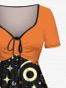 Plus Size Halloween Pumpkin Skulls Star Bat Moon Print Cinched Dress -  