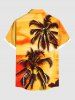 Plus Size Coconut Tree Ombre Print Buttons Pocket Hawaii Shirt For Men -  