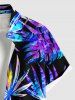 Plus Size Colorful Tropical Leaf Print Buttons Pocket Hawaii Shirt For Men -  