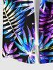 Plus Size Colorful Tropical Leaf Print Buttons Pocket Hawaii Shirt For Men -  