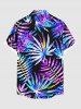 Plus Size Colorful Tropical Leaf Print Buttons Pocket Hawaii Shirt For Men -  
