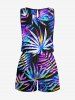 Plus Size Colorful Tropical Leaf Print Cinched Hawaii Romper -  