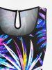 Plus Size Colorful Tropical Leaf Print Cinched Hawaii Romper -  