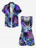 Plus Size Colorful Tropical Leaf Print Cinched Hawaii Romper -  