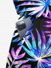 Plus Size Colorful Tropical Leaf Print Cinched Hawaii Romper -  