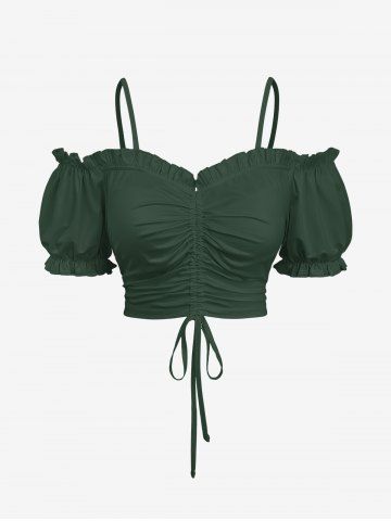 Plus Size Cinched Ruched Ruffles Cold Shoulder Cami Top - BLACK - 4X