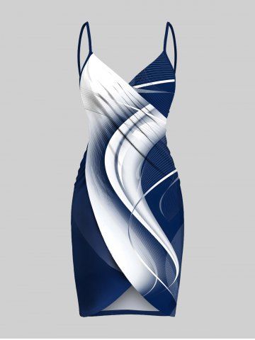 Plus Size Curve Ombre Light Beam Print Hawaii Convertible Beach Cover Up - NAVY BLUE - 4X