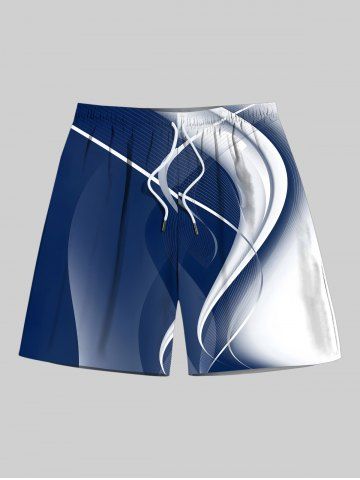 Plus Size Curve Ombre Light Beam Print Hawaii Drawstring Beach Shorts For Men - NAVY BLUE - 8XL