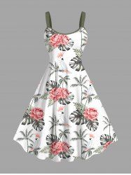 Plus Size Coconut Tree Flowers Tropical Leaf Parrot Print Hawaii Tank Dress -  