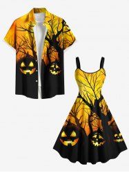 Halloween Pumpkin Tree Print Plus Size Matching Outfit For Couples -  
