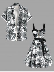 Halloween Skull Rose Flowers Print Plus Size Matching Outfit For Couples -  