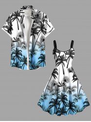 Coconut Tree Tropical Leaf Ombre Colorblock Print Plus Size Matching Hawaii Beach Outfit For Couples -  