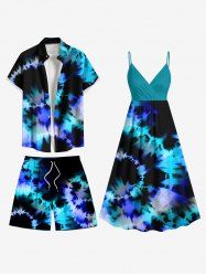 Spiral Tie Dye Print Plus Size Matching Hawaii Beach Outfit For Couples -  