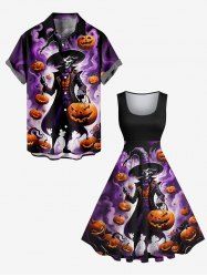 Halloween Pumpkin Wizard Ombre Smoke Print Plus Size Matching Outfit For Couples -  