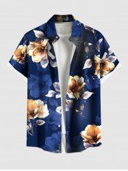 Plus Size Ombre Flower Leaf Print Hawaii Button Pocket Shirt For Men -  