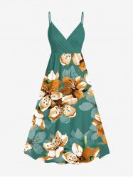 Plus Size Ombre Flower Print Hawaii Surplice A Line Cami Dress -  
