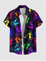 Plus Size Colorful Skull Print Halloween Button Pocket Shirt For Men -  