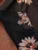 Sunflowers Print Ruffles Cover Cold Shoulder Blouse and Skull Flocking Applique Flare Pants Plus Size Outfit -  