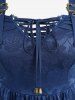 Rose Mesh Lace Up Panel Cold Shoulder Top and High Waisted 3D Print Leggings Plus Size Outfit -  
