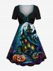 Halloween Pumpkin Moon Bat Castle Print Plus Size Matching Outfit For Couples -  