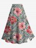 Hibiscus Flowers Leaf Print Hawaii Plus Size Matching Set -  