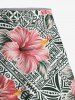 Hibiscus Flowers Leaf Print Hawaii Plus Size Matching Set -  