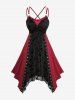 Robe mouchoir gothique grande taille à lacets et bretelles croisées avec flocage de fleurs - Rouge foncé 2X | US 18-20