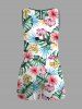 Plus Size Hibiscus Flowers Tropical Leaf Print Cinched Hawaii Romper -  