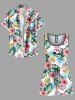 Plus Size Hibiscus Flowers Tropical Leaf Print Cinched Hawaii Romper -  