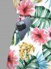 Plus Size Hibiscus Flowers Tropical Leaf Print Cinched Hawaii Romper -  