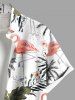 Plus Size Coconut Tree Flowers Tropical Leaf Parrot Print Buttons Pocket Hawaii Shirt For Men -  