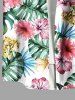 Plus Size Hibiscus Flowers Tropical Leaf Print Buttons Pocket Hawaii Shirt For Men -  