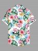 Plus Size Hibiscus Flowers Tropical Leaf Print Buttons Pocket Hawaii Shirt For Men -  